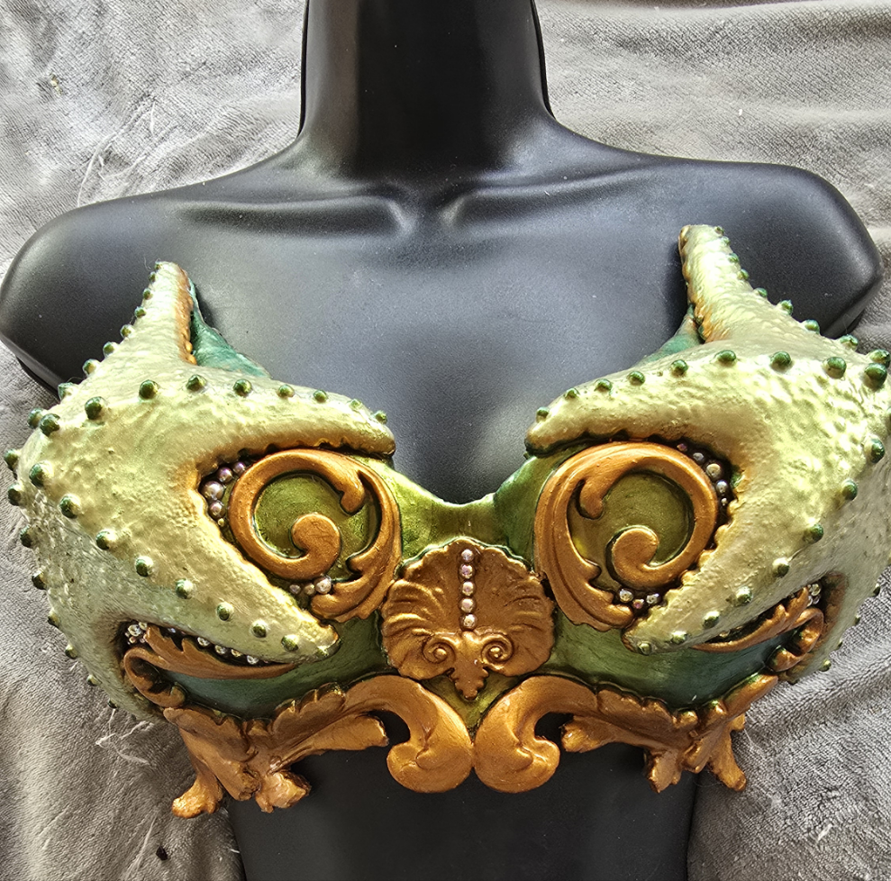 Premade Asterias (Starfish) Custom Silicone Top Colorshifting Green and Bronze with Pearls Up to Size 34F