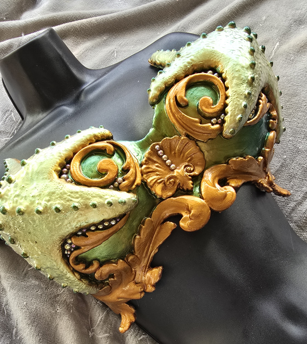 Premade Asterias (Starfish) Custom Silicone Top Colorshifting Green and Bronze with Pearls Up to Size 34F